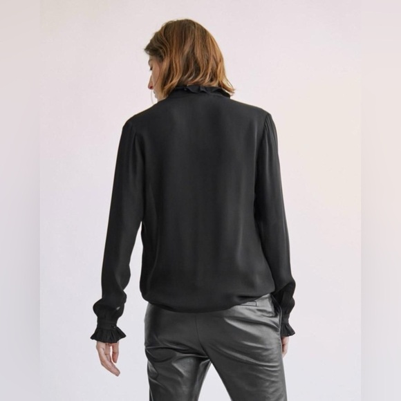 Nili Lotan 100% Silk Black Ruffled Esther Blouse size Large - Picture 9 of 11